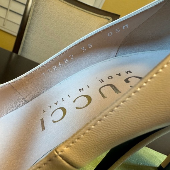 New Gucci GG High Heel Leather Beige Pumps Shoes 38 / US 8 - Picture 16 of 16